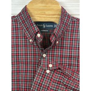 Ralph‎ Lauren Men's Red Green White Multicolor Plaid Check Lg Classic Fit Cotton